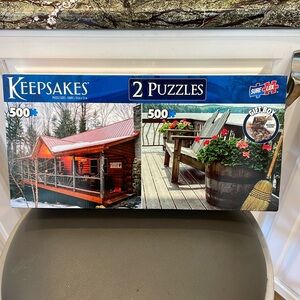 New 2-Puzzle Keepsake Gift Box, 500 Pieces Each. Upstate Log Cabin & Deck Chairs